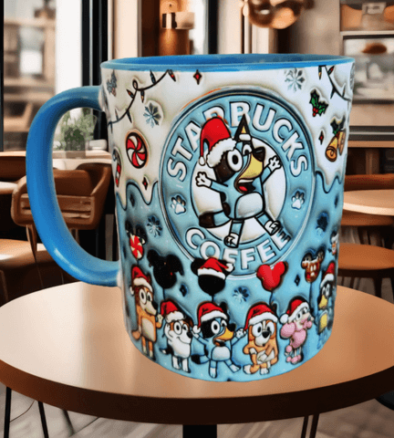 Bingo Bluey Baskı içi ve Kulpu Renkli Kupa