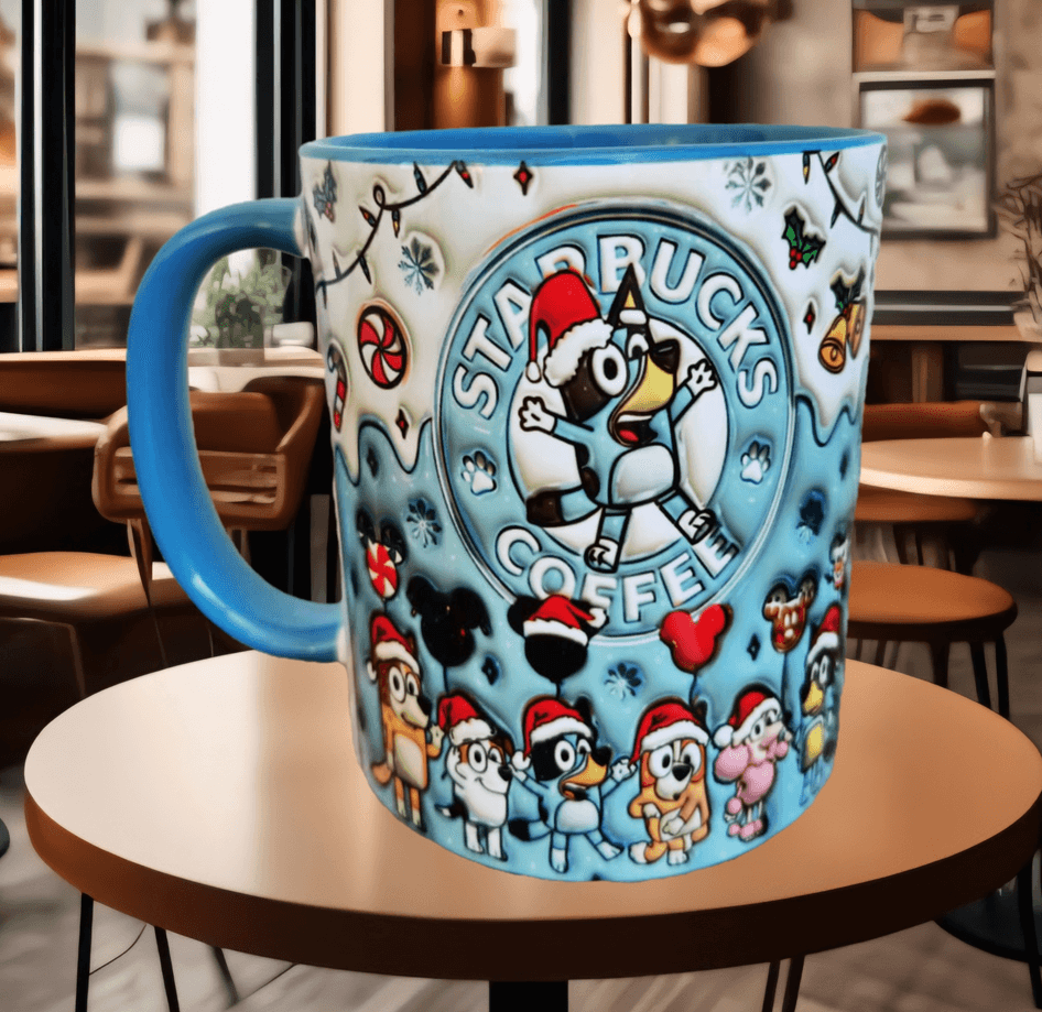 Bingo Bluey Baskı içi ve Kulpu Renkli Kupa