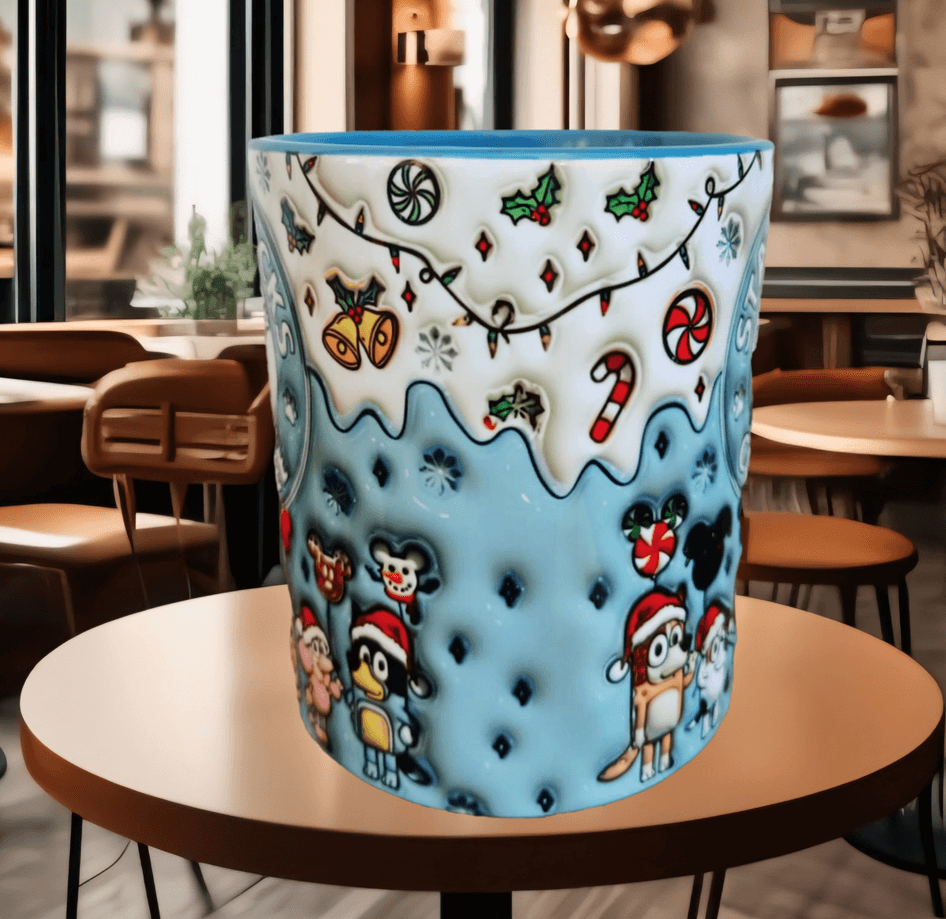 Bingo Bluey Baskı içi ve Kulpu Renkli Kupa