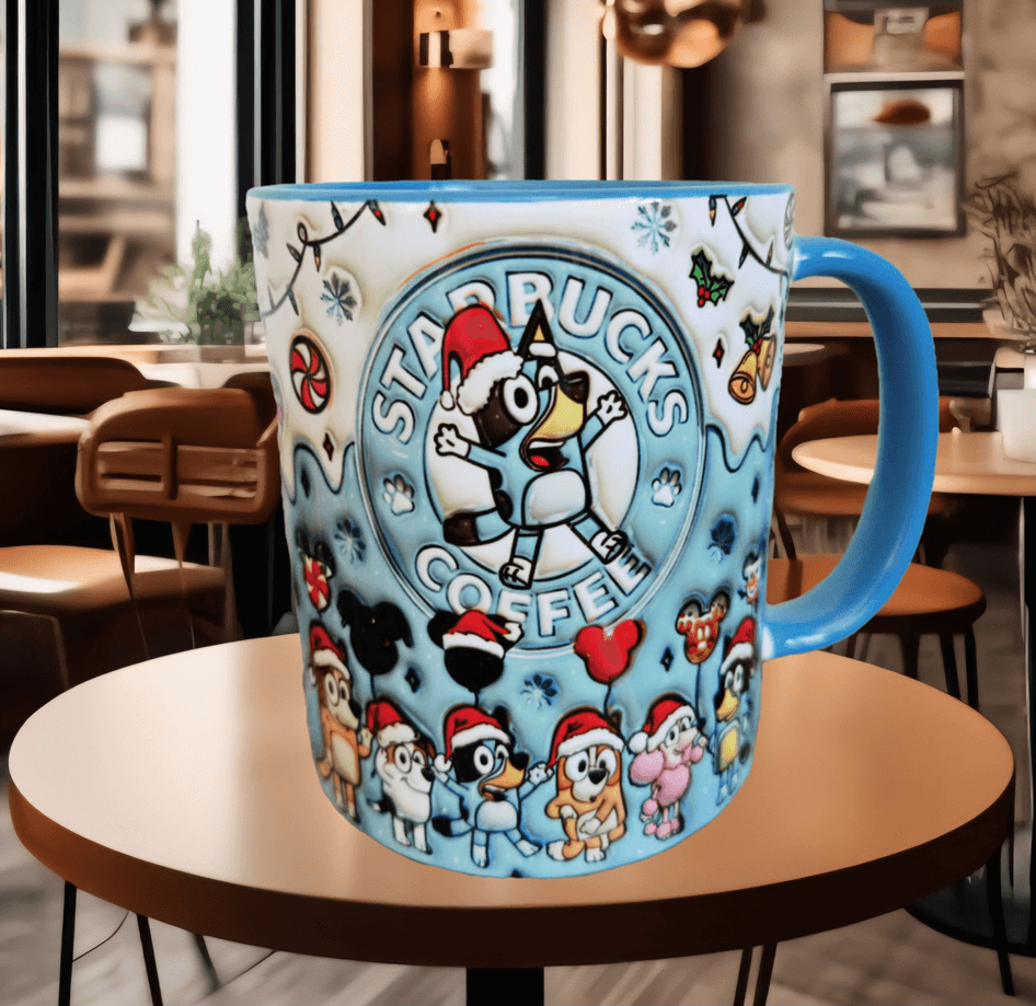 Bingo Bluey Baskı içi ve Kulpu Renkli Kupa