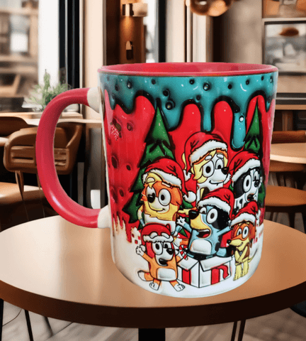 Bingo Bluey Baskı içi ve Kulpu Renkli Kupa