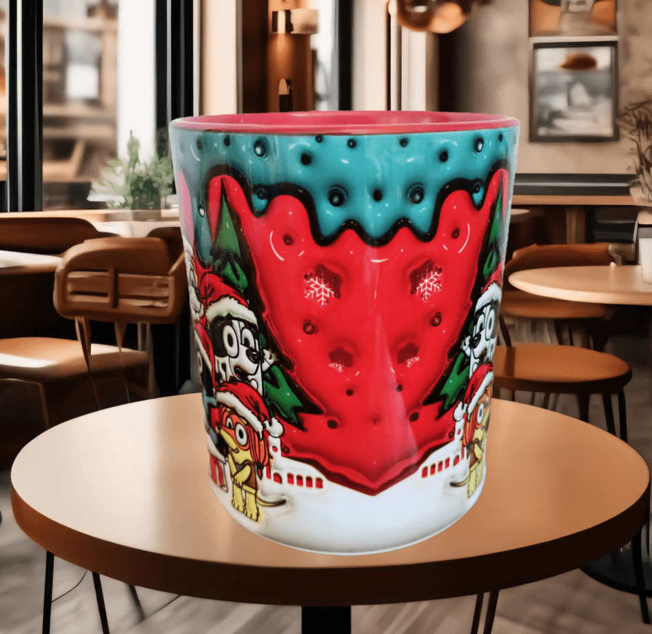 Bingo Bluey Baskı içi ve Kulpu Renkli Kupa