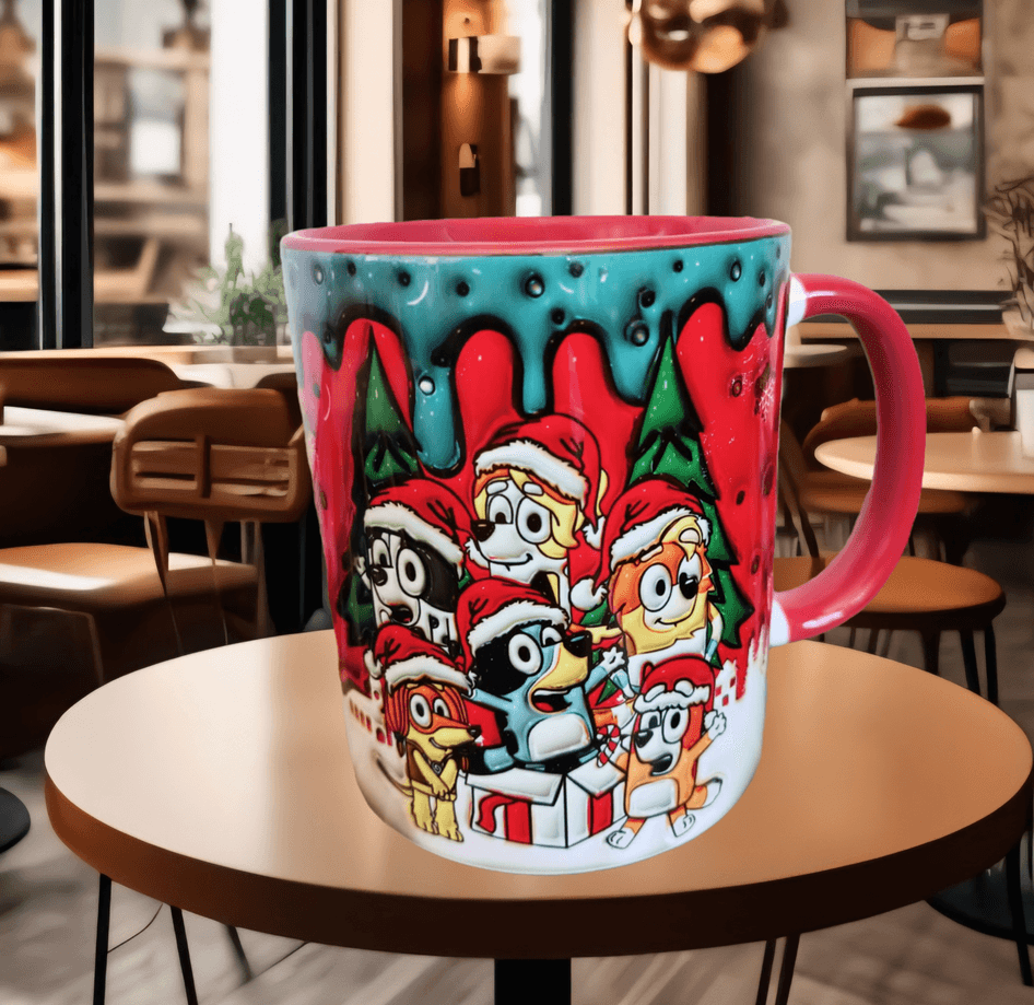 Bingo Bluey Baskı içi ve Kulpu Renkli Kupa