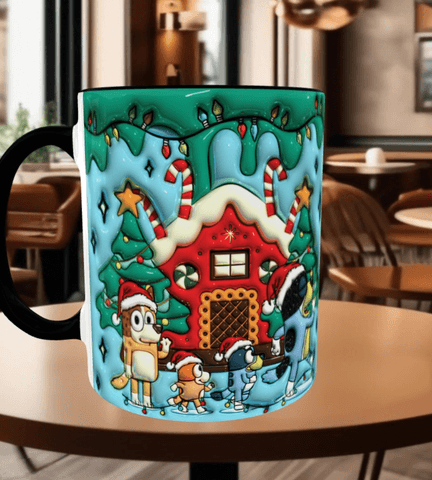 Bingo Bluey Baskı içi ve Kulpu Renkli Kupa