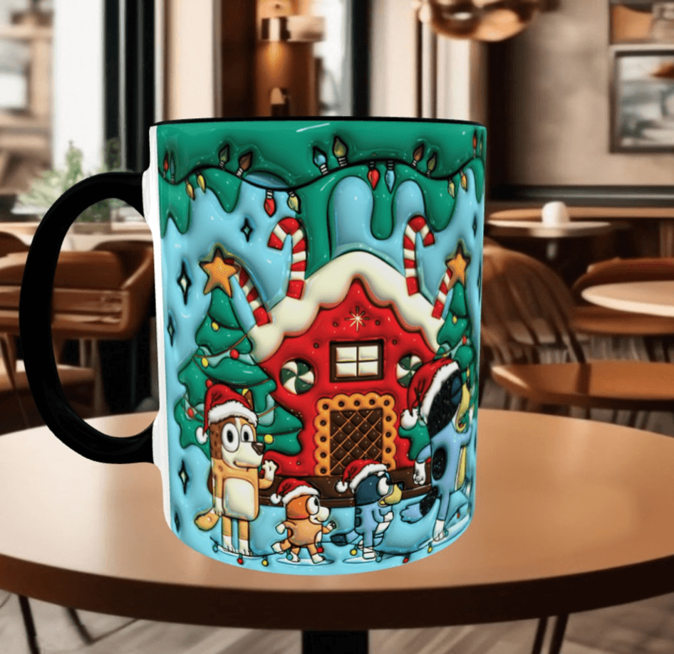 Bingo Bluey Baskı içi ve Kulpu Renkli Kupa