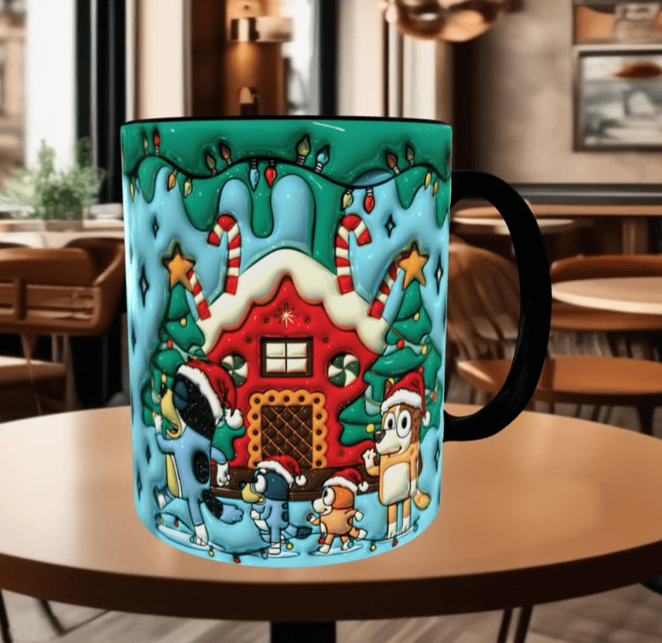 Bingo Bluey Baskı içi ve Kulpu Renkli Kupa