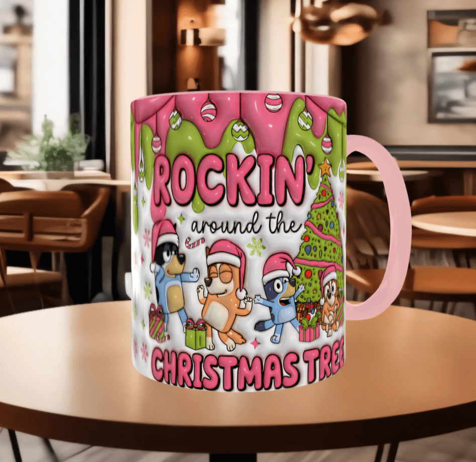 Bingo Bluey Baskı içi ve Kulpu Renkli Kupa