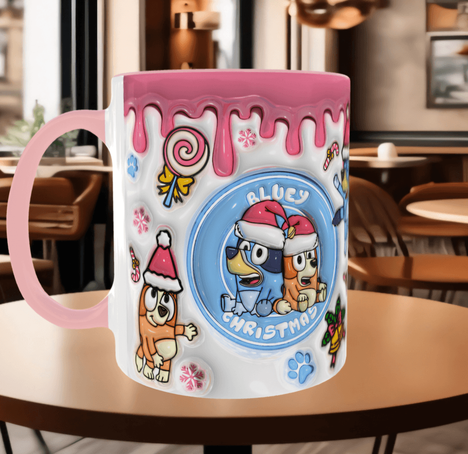 Bingo Bluey Baskı içi ve Kulpu Renkli Kupa