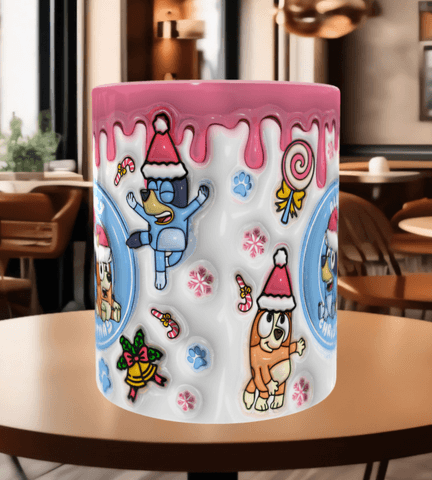 Bingo Bluey Baskı içi ve Kulpu Renkli Kupa