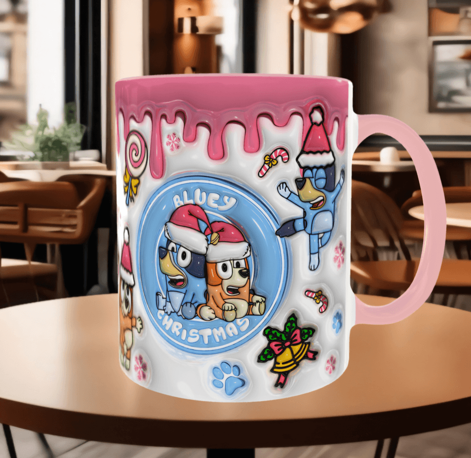 Bingo Bluey Baskı içi ve Kulpu Renkli Kupa