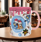 Bingo Bluey Baskı içi ve Kulpu Renkli Kupa