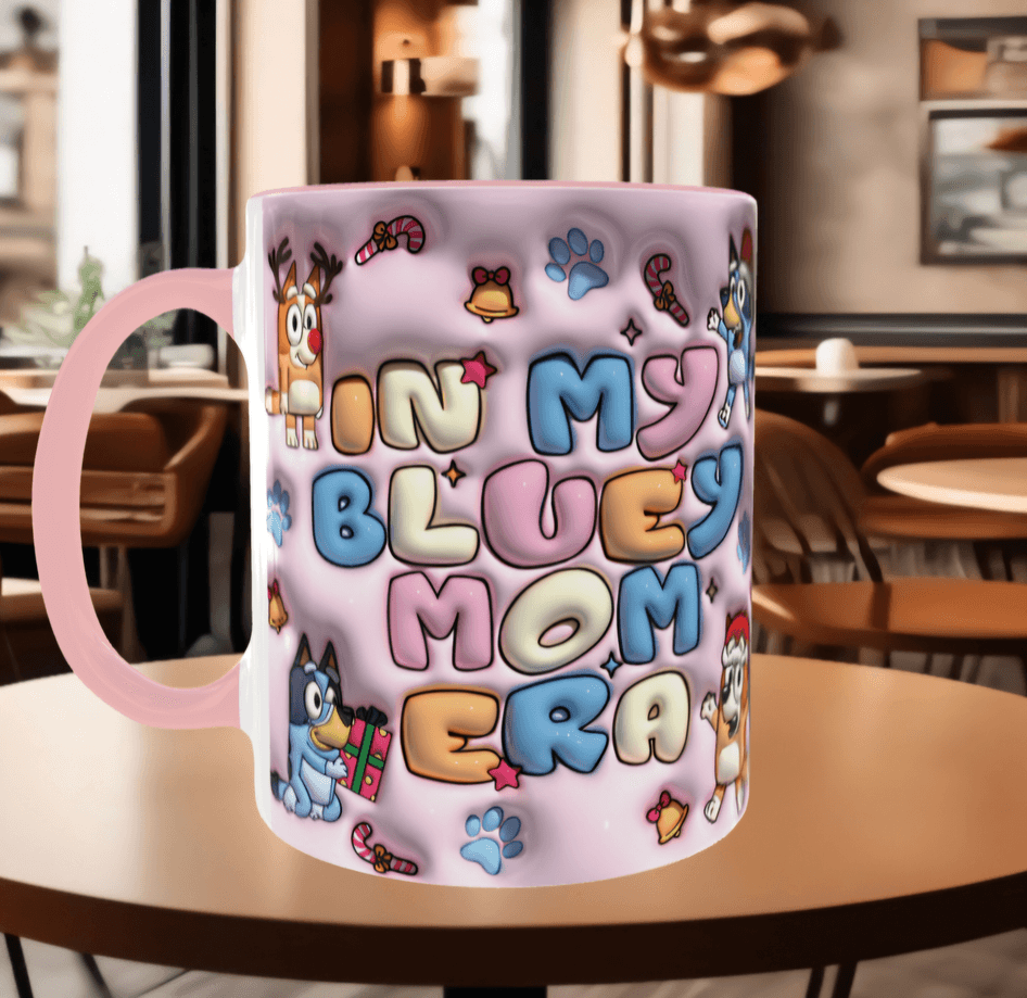 Bingo Bluey Baskı içi ve Kulpu Renkli Kupa