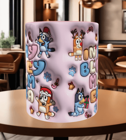 Bingo Bluey Baskı içi ve Kulpu Renkli Kupa