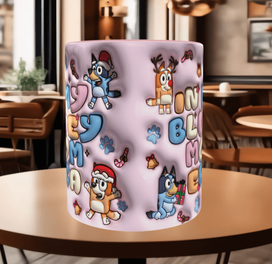 Bingo Bluey Baskı içi ve Kulpu Renkli Kupa