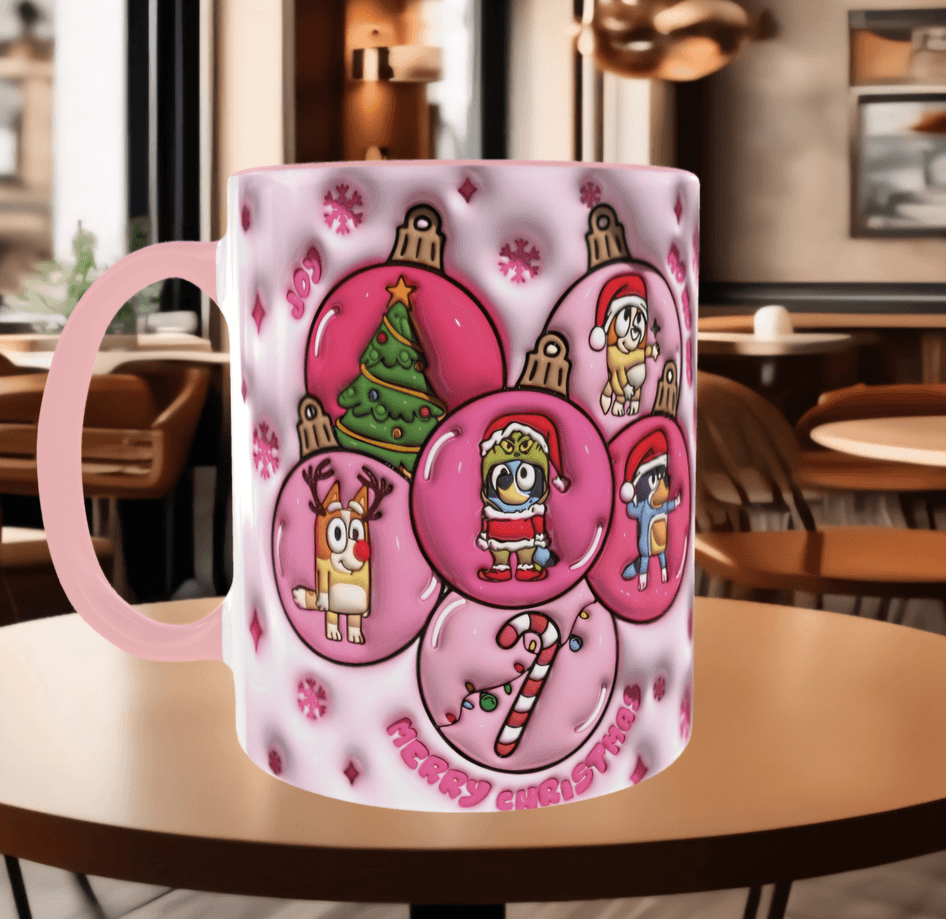 Bingo Bluey Baskı içi ve Kulpu Renkli Kupa