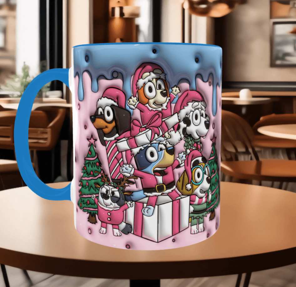 Bingo Bluey Baskı içi ve Kulpu Renkli Kupa