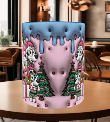 Bingo Bluey Baskı içi ve Kulpu Renkli Kupa