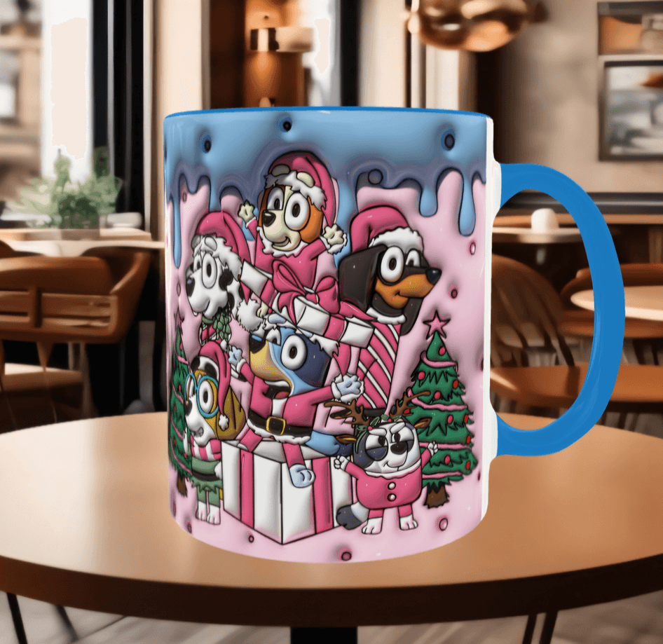 Bingo Bluey Baskı içi ve Kulpu Renkli Kupa