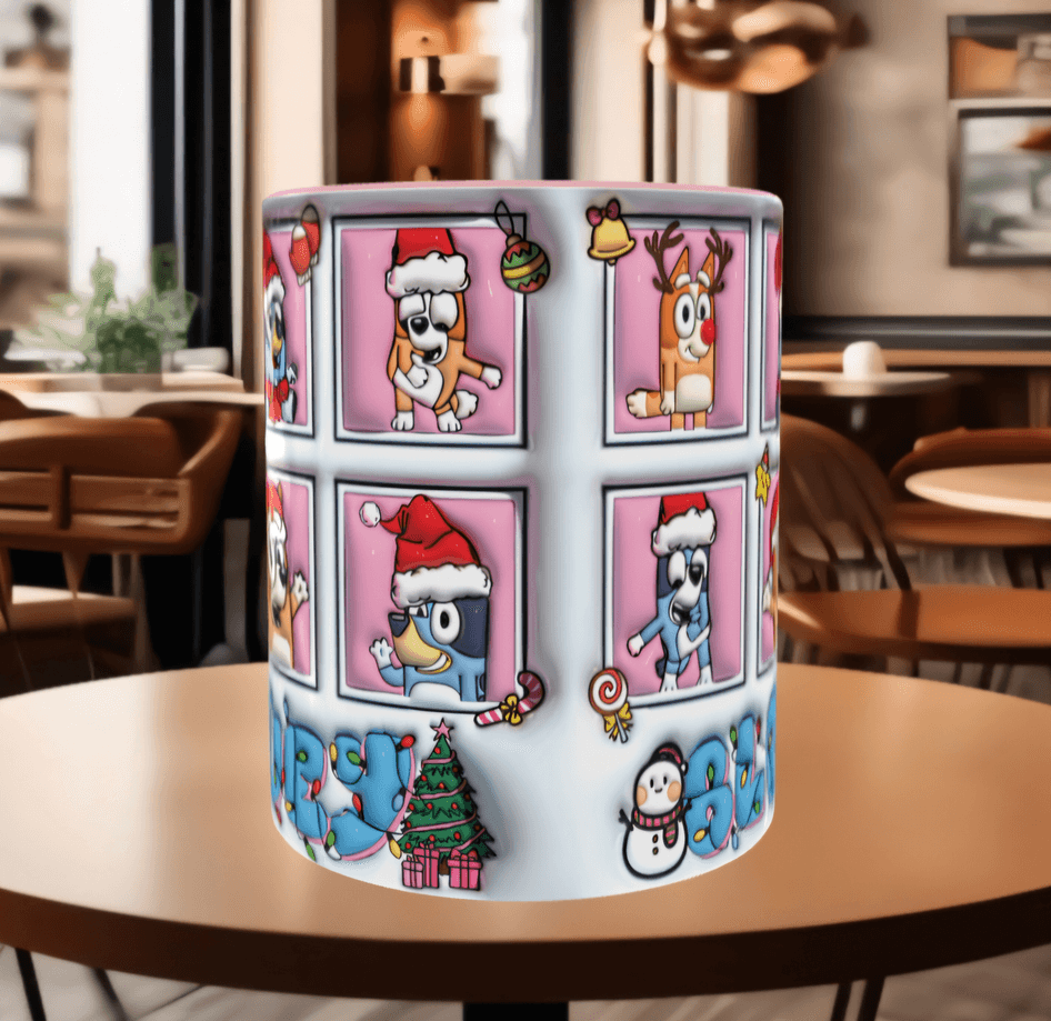 Bingo Bluey Baskı içi ve Kulpu Renkli Kupa