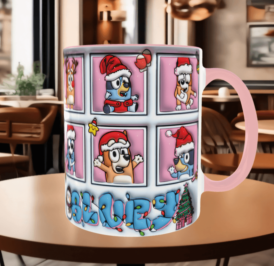 Bingo Bluey Baskı içi ve Kulpu Renkli Kupa