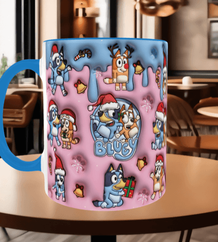 Bingo Bluey Baskı içi ve Kulpu Renkli Kupa