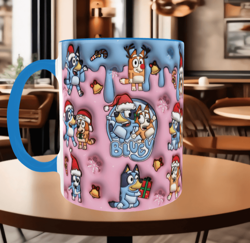 Bingo Bluey Baskı içi ve Kulpu Renkli Kupa