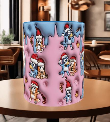 Bingo Bluey Baskı içi ve Kulpu Renkli Kupa