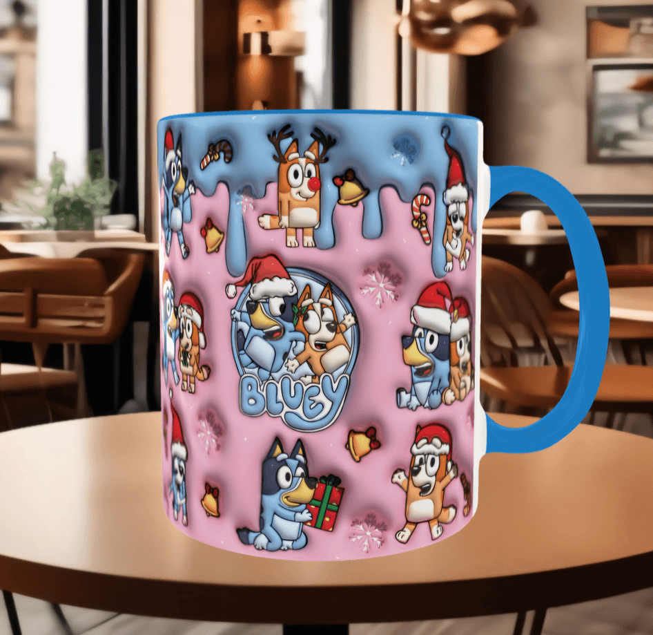 Bingo Bluey Baskı içi ve Kulpu Renkli Kupa