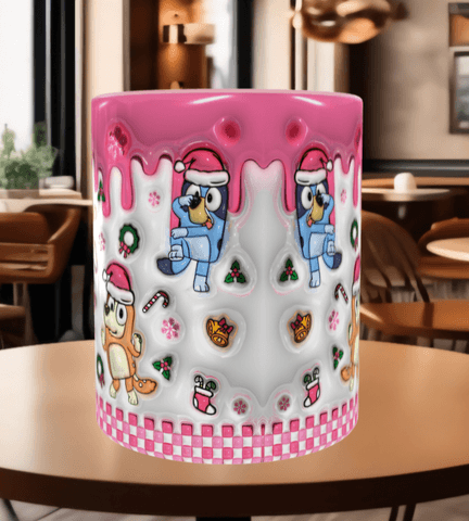 Bingo Bluey Baskı içi ve Kulpu Renkli Kupa