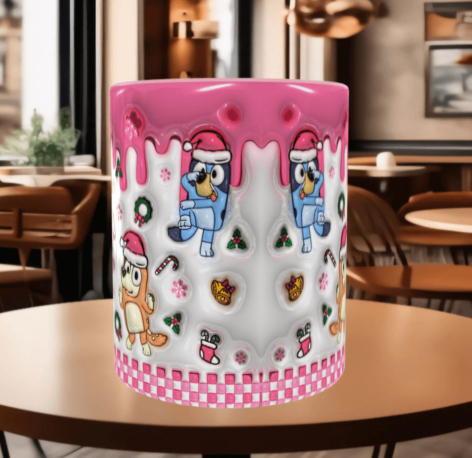 Bingo Bluey Baskı içi ve Kulpu Renkli Kupa