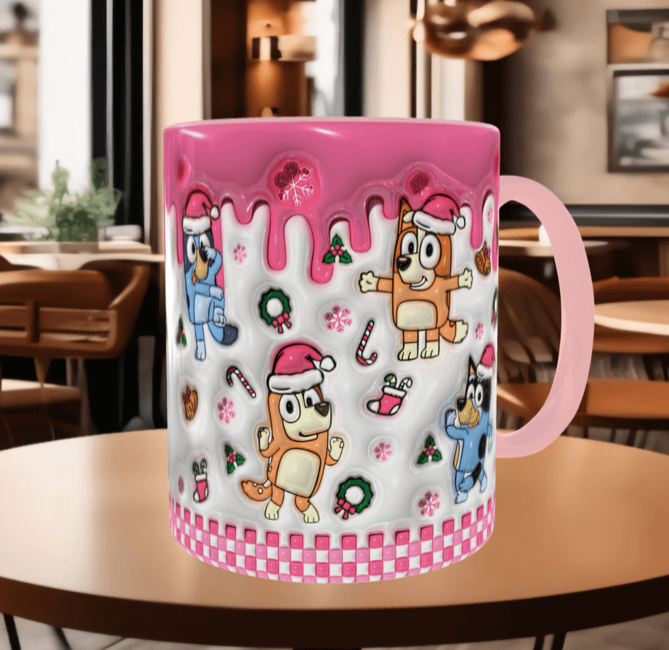 Bingo Bluey Baskı içi ve Kulpu Renkli Kupa