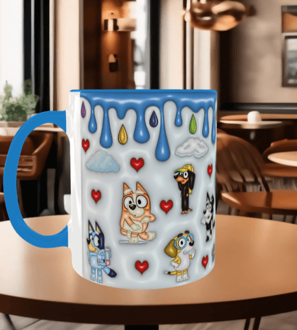 Bingo Bluey Baskı içi ve Kulpu Renkli Kupa
