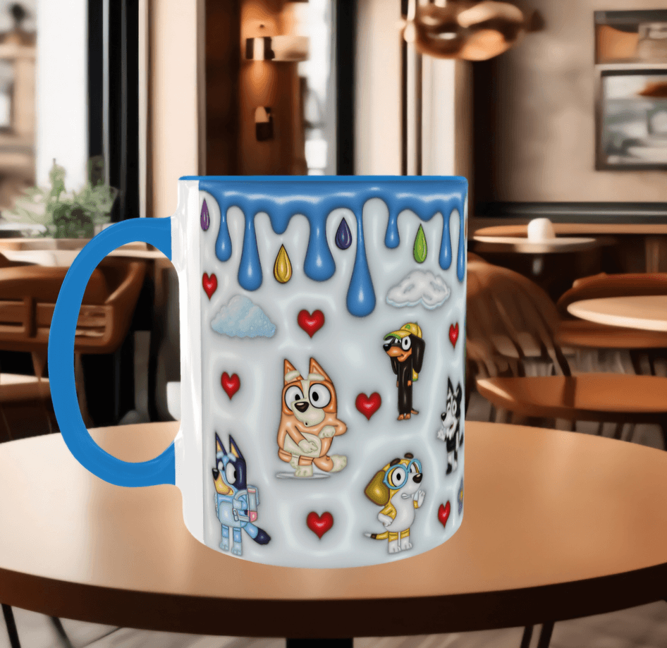 Bingo Bluey Baskı içi ve Kulpu Renkli Kupa