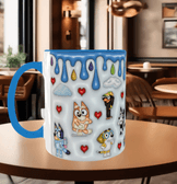 Bingo Bluey Baskı içi ve Kulpu Renkli Kupa