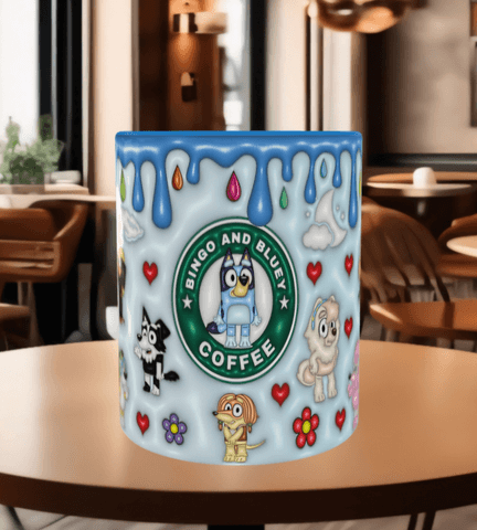 Bingo Bluey Baskı içi ve Kulpu Renkli Kupa