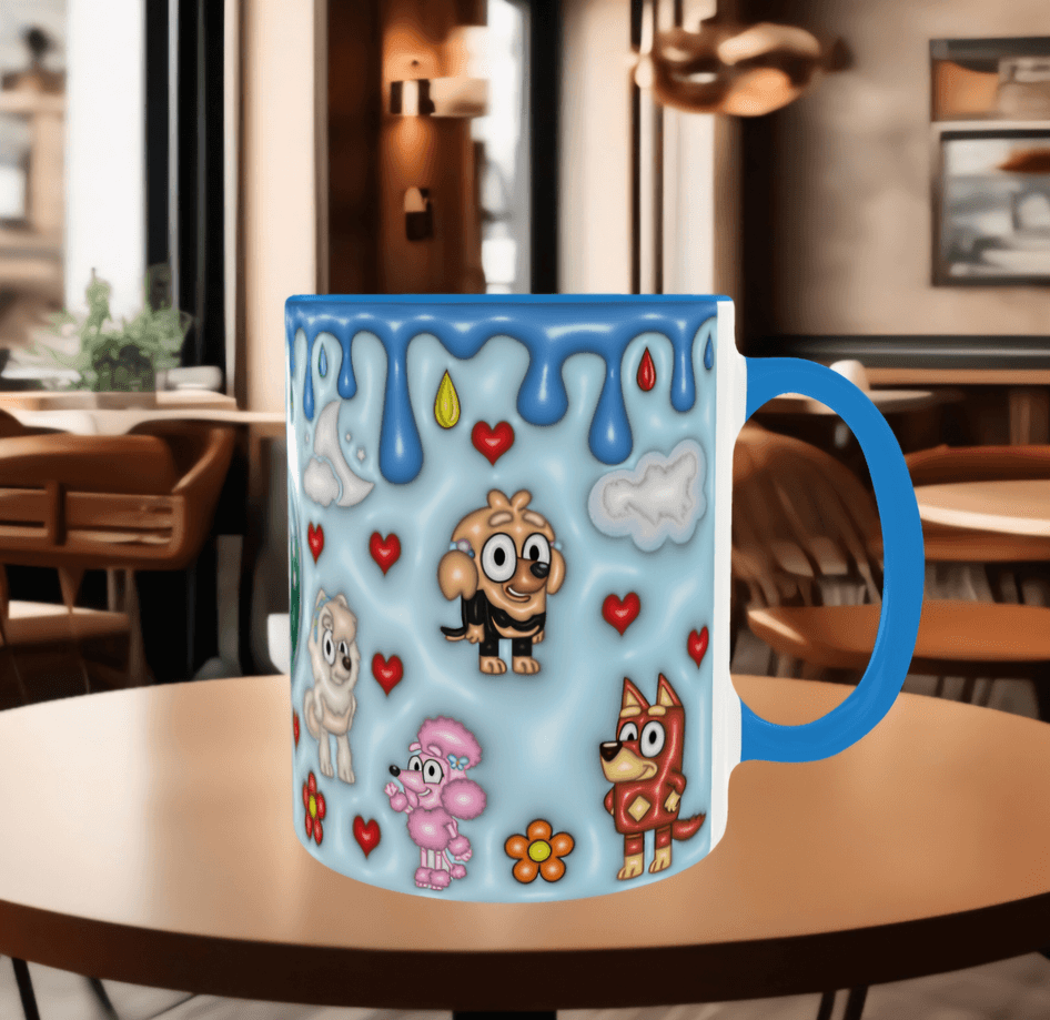 Bingo Bluey Baskı içi ve Kulpu Renkli Kupa