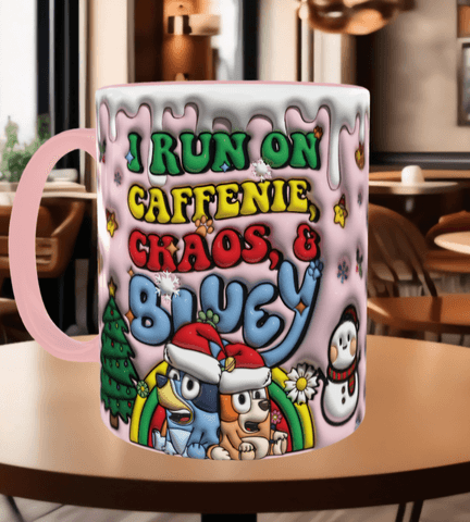 Bingo Bluey Baskı içi ve Kulpu Renkli Kupa