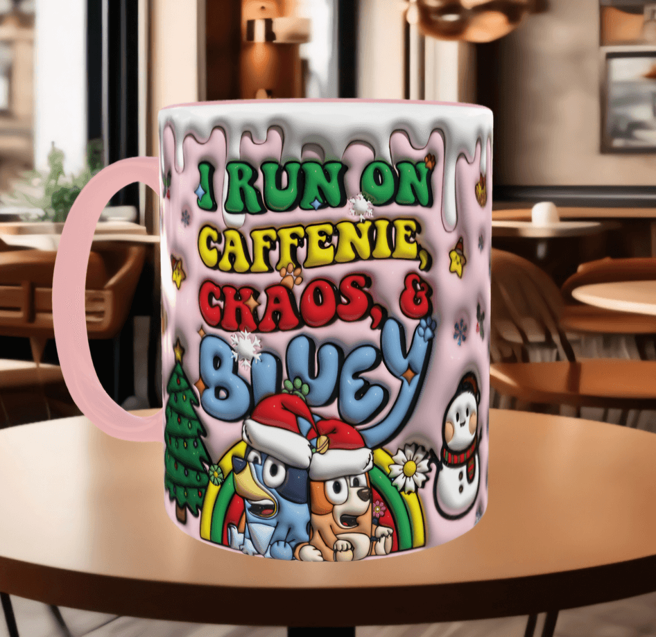 Bingo Bluey Baskı içi ve Kulpu Renkli Kupa