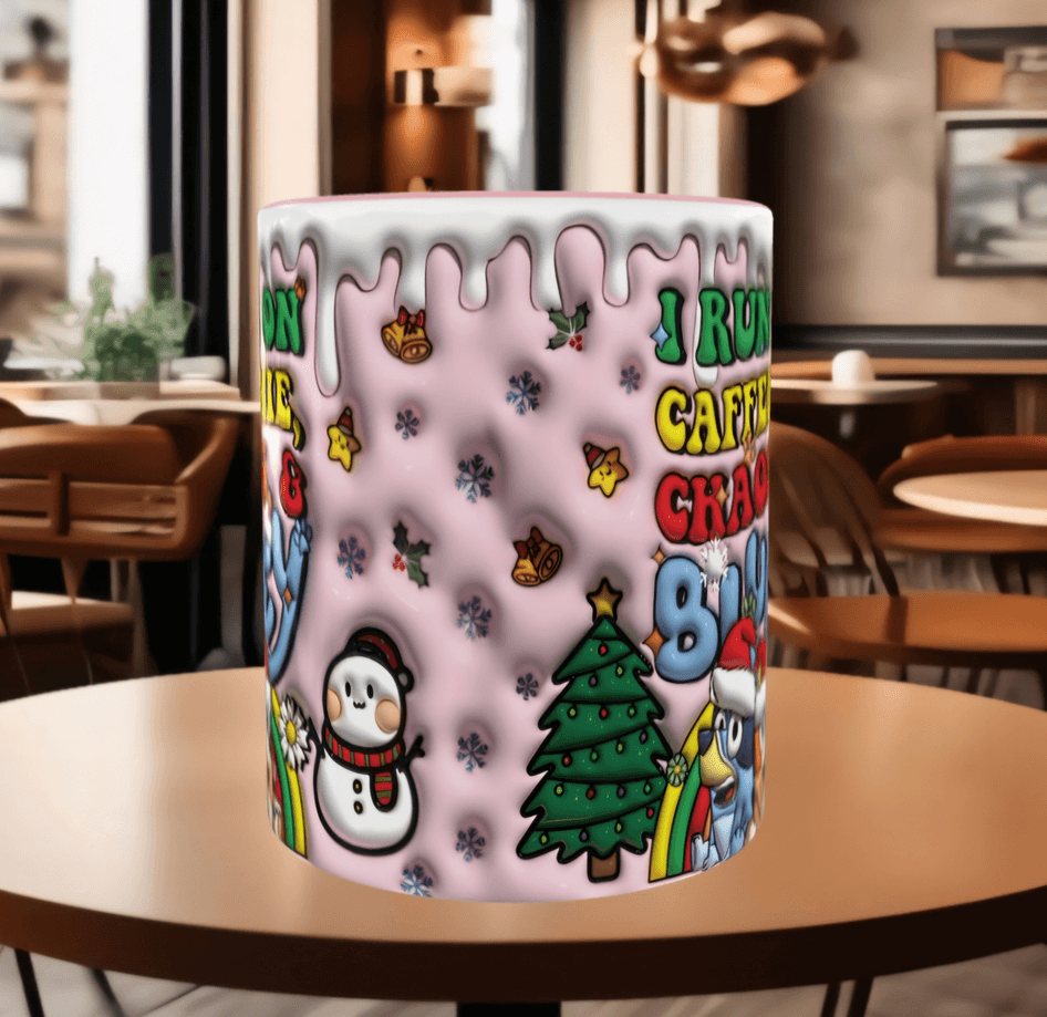 Bingo Bluey Baskı içi ve Kulpu Renkli Kupa