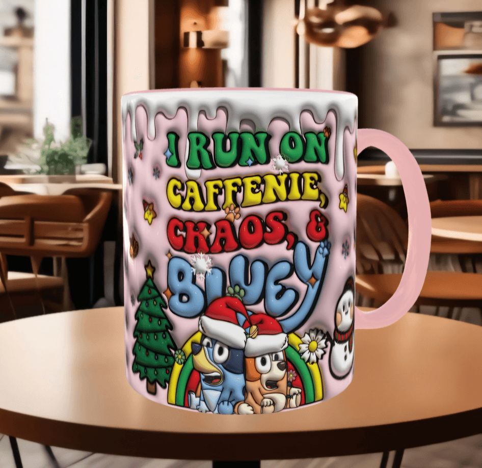 Bingo Bluey Baskı içi ve Kulpu Renkli Kupa