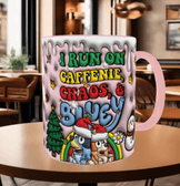 Bingo Bluey Baskı içi ve Kulpu Renkli Kupa