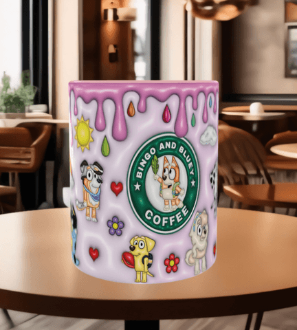 Bingo Bluey Baskı içi ve Kulpu Renkli Kupa