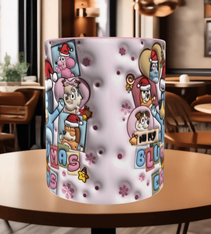 Bingo Bluey Baskı içi ve Kulpu Renkli Kupa