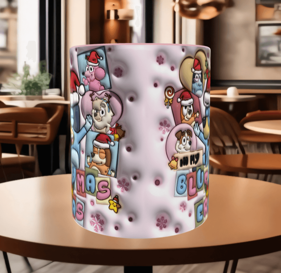 Bingo Bluey Baskı içi ve Kulpu Renkli Kupa