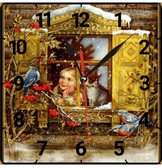 Camdaki kız vintage baskı metal hediyelik dekoratif kaliteli duvar saati