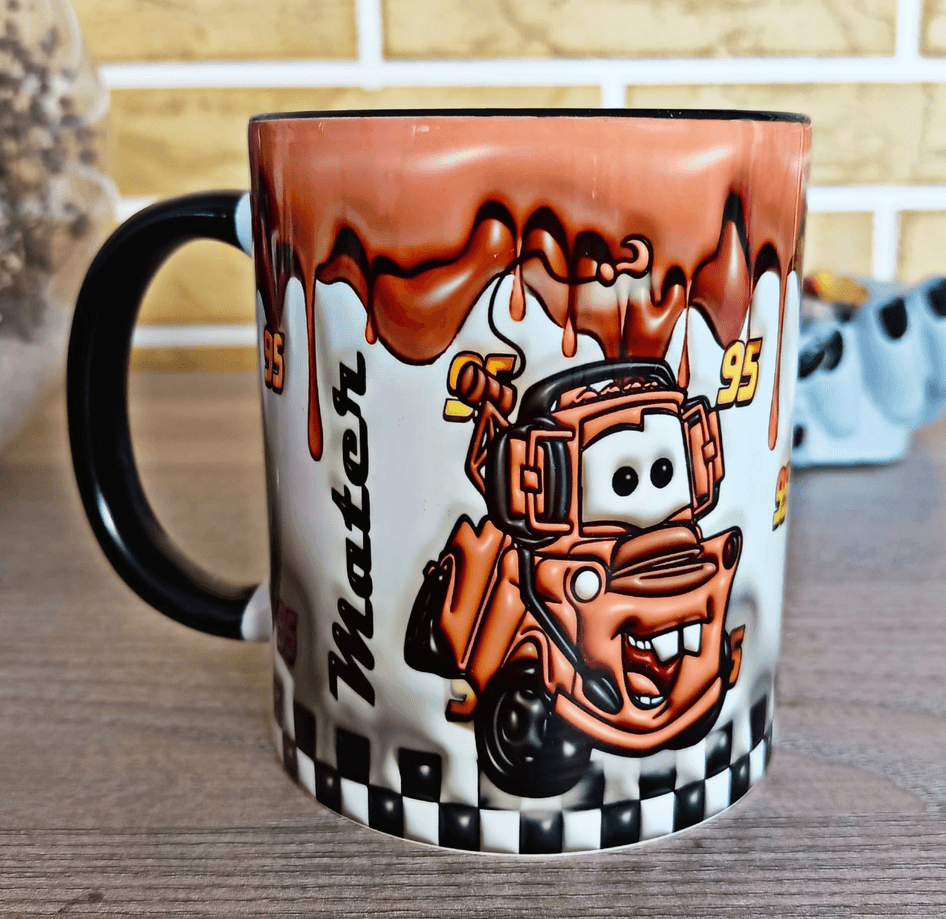 Arabalar Baskı içi ve Kulpu Renkli Kupa