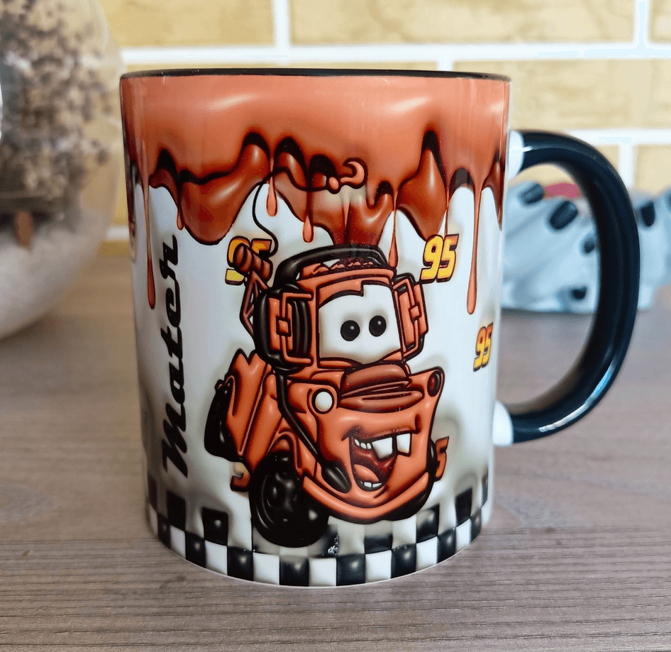 Arabalar Baskı içi ve Kulpu Renkli Kupa