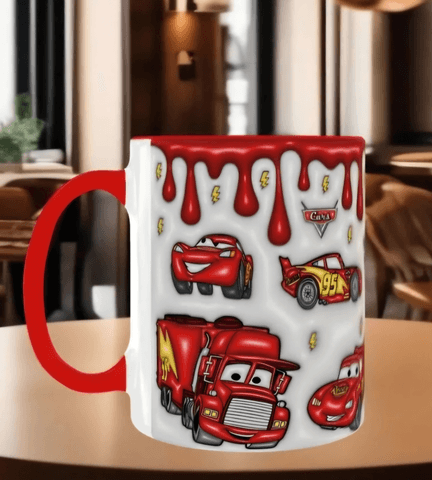 Arabalar Baskı içi ve Kulpu Renkli Kupa