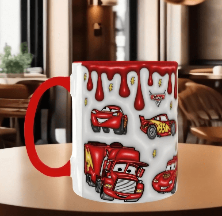 Arabalar Baskı içi ve Kulpu Renkli Kupa