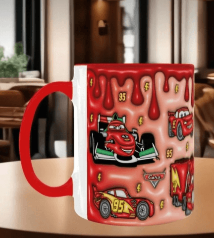 Arabalar Baskı içi ve Kulpu Renkli Kupa